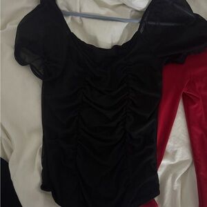 Chic Black Ruched Bodysuit